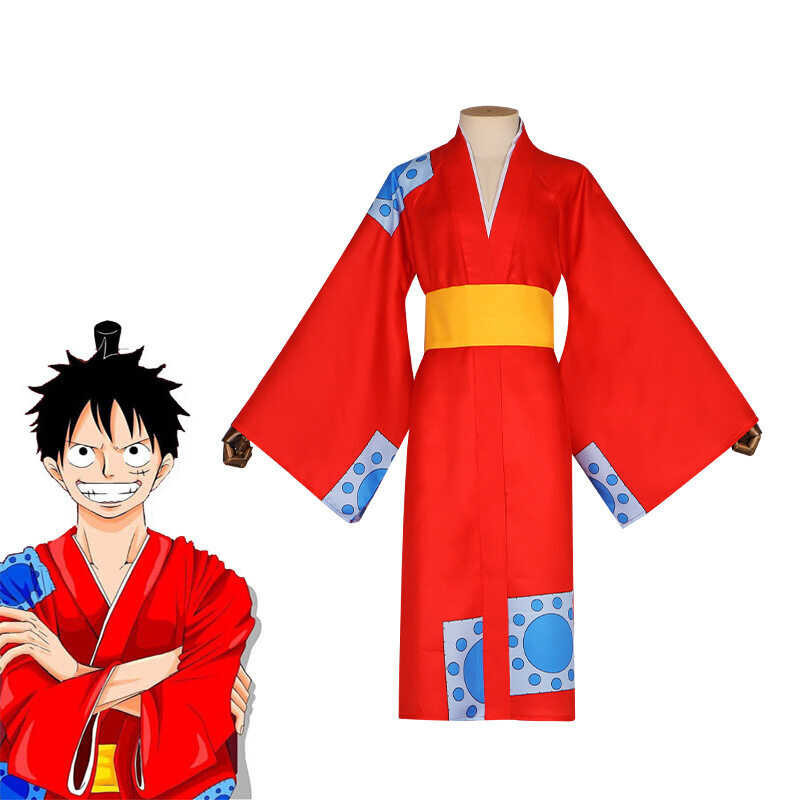 One Anime Piece Luffy Cosplay Costume Pirate King Monkey D Luffy Kimono Bathrobe Sets Halloween Par