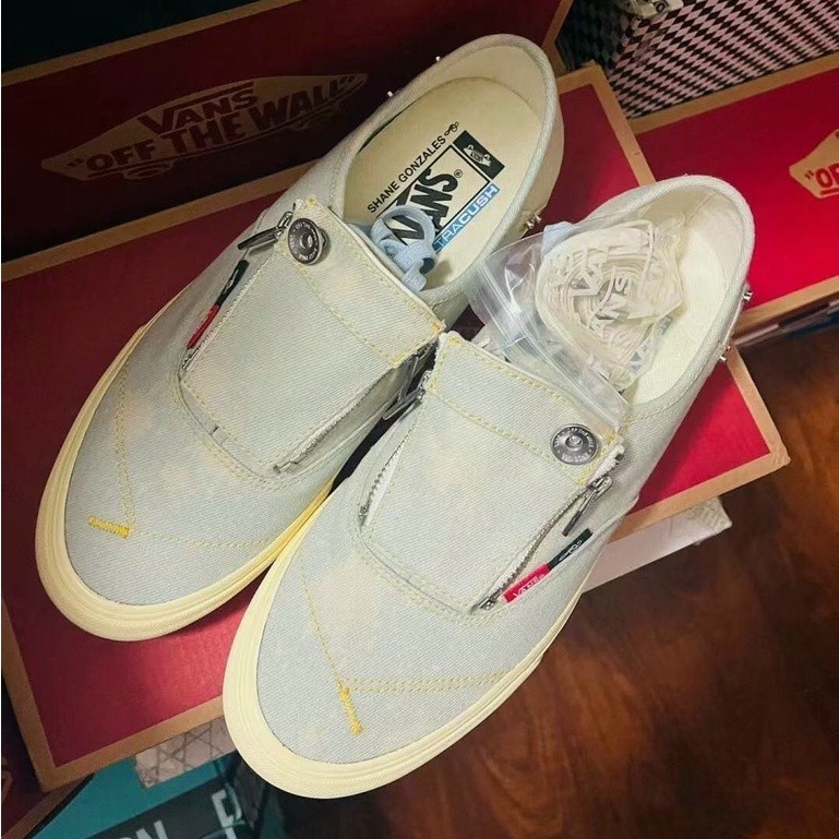 Clearance ขาย VANS X Shane Gonzales Denim Vault VLT Auth Zip Washed Denim Board รองเท ้ า H3KS