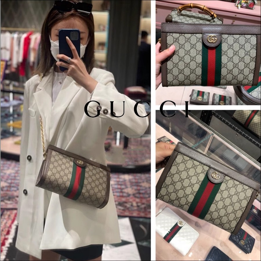 ♞,♘,♙กระเป๋าผู้หญิง Gucci ของแท้ 100% ขายตรงจากฝรั่งเศส กระเป๋าสายโซ่ผ้าใบคู่ G กระเป๋าสะพายไหล่สะพ