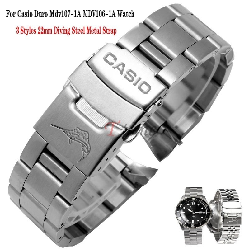 สายนาฬิกาข้อมือสเตนเลส 22 มม. แบบเปลี่ยน สําหรับ Casio Duro Mdv107-1A MDV106-1A
