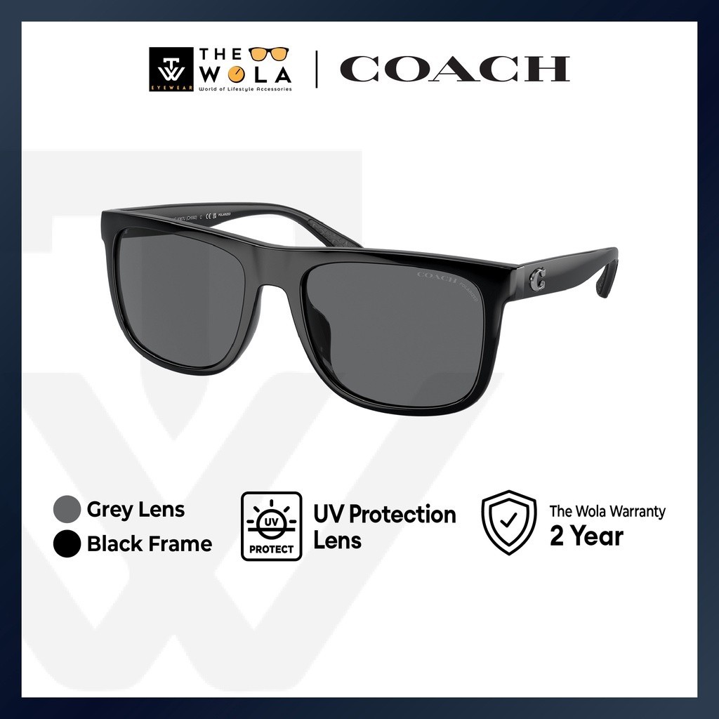 Coach แว่นตากันแดด กรอบสี่เหลี่ยม สีดํา สําหรับผู้ชาย - HC8367U