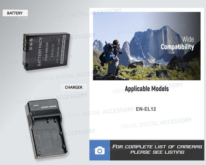 Battery Nikon EN-EL12  camera charger  for Nikon camera S6000 S6200 S6300 S8000 S8200 S9400 S9200 S