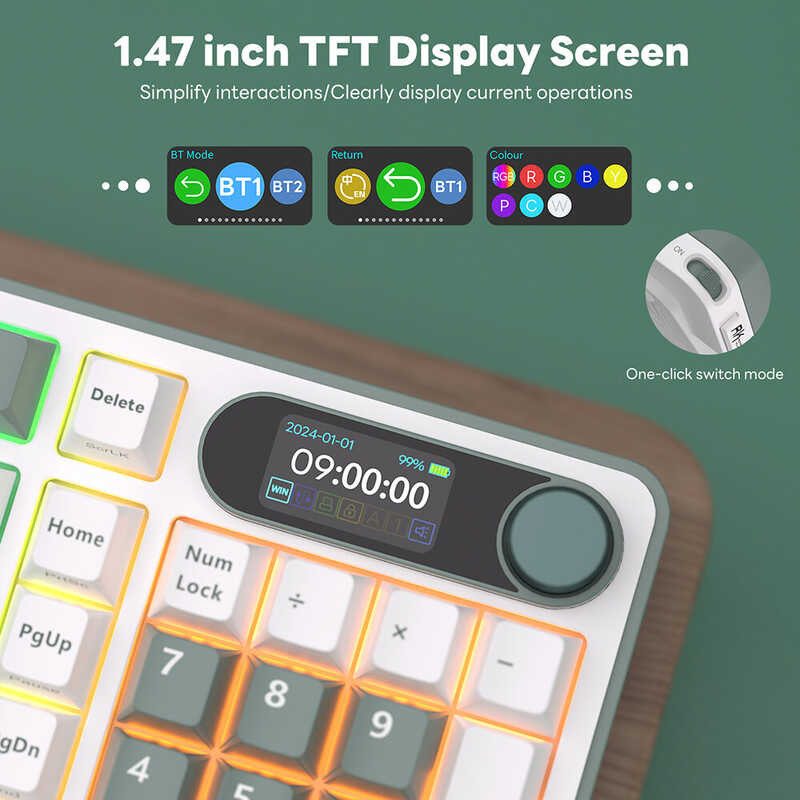 Kludge RK Royal S98 98 Key Tri-Mode RGB Wired Bluetooth 2.4G Wireless Mechanical Keyboard With TFT  