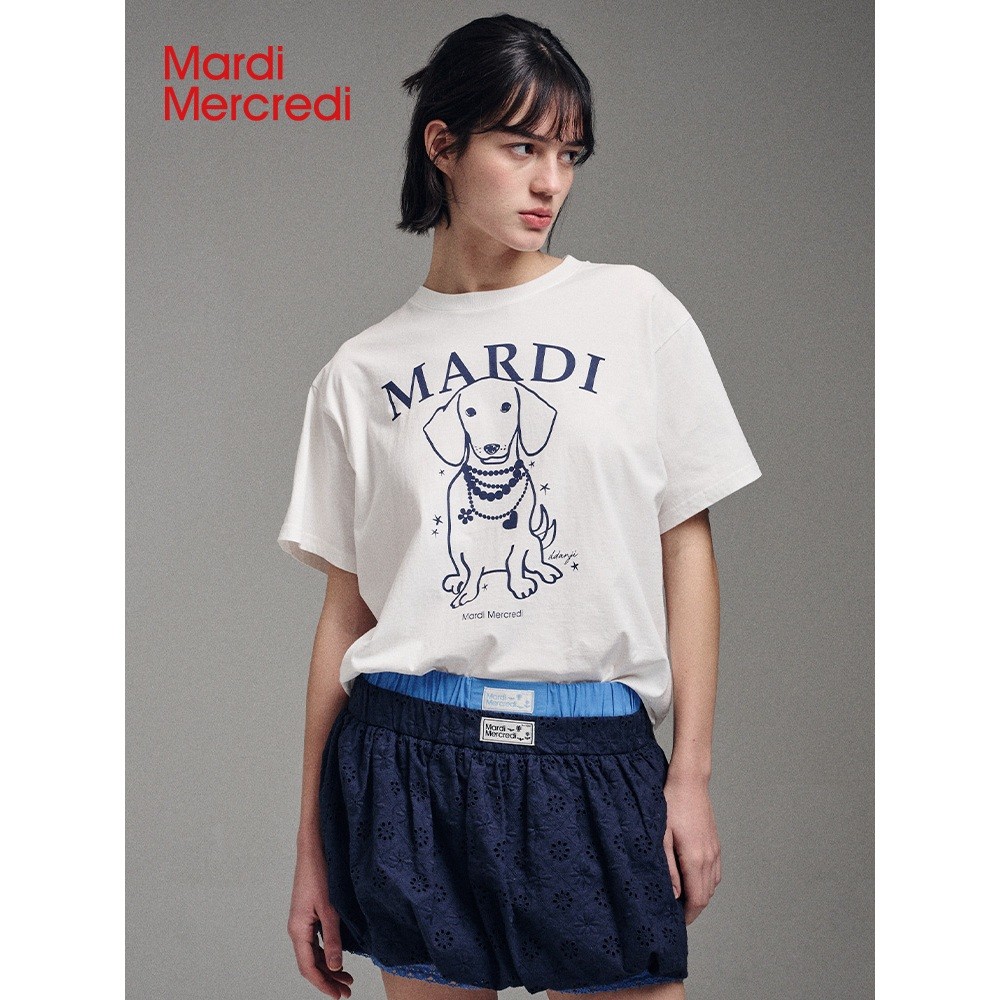 ♞【Official Store】  พร้อมส่ง%Mardi Mercredi TSHIRT SWING THE TAIL DDANJI PEARL CHOKER ลูกสุนัขมุกหน้