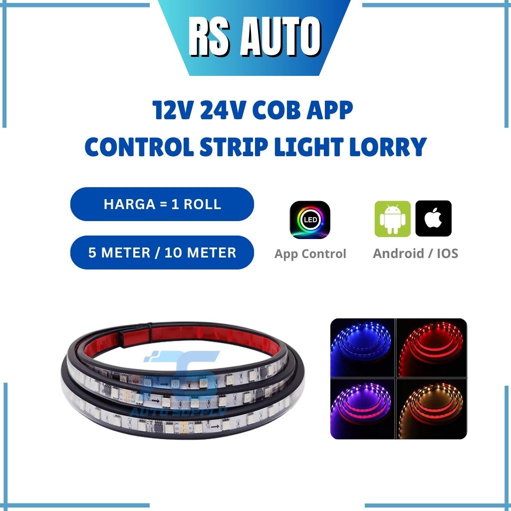 Led 12V 24V App ควบคุมแถบไฟวิ่ง Nyala Terus สี Lampu สี Warni รถบรรทุก Trailer Lori ตกแต่ง
