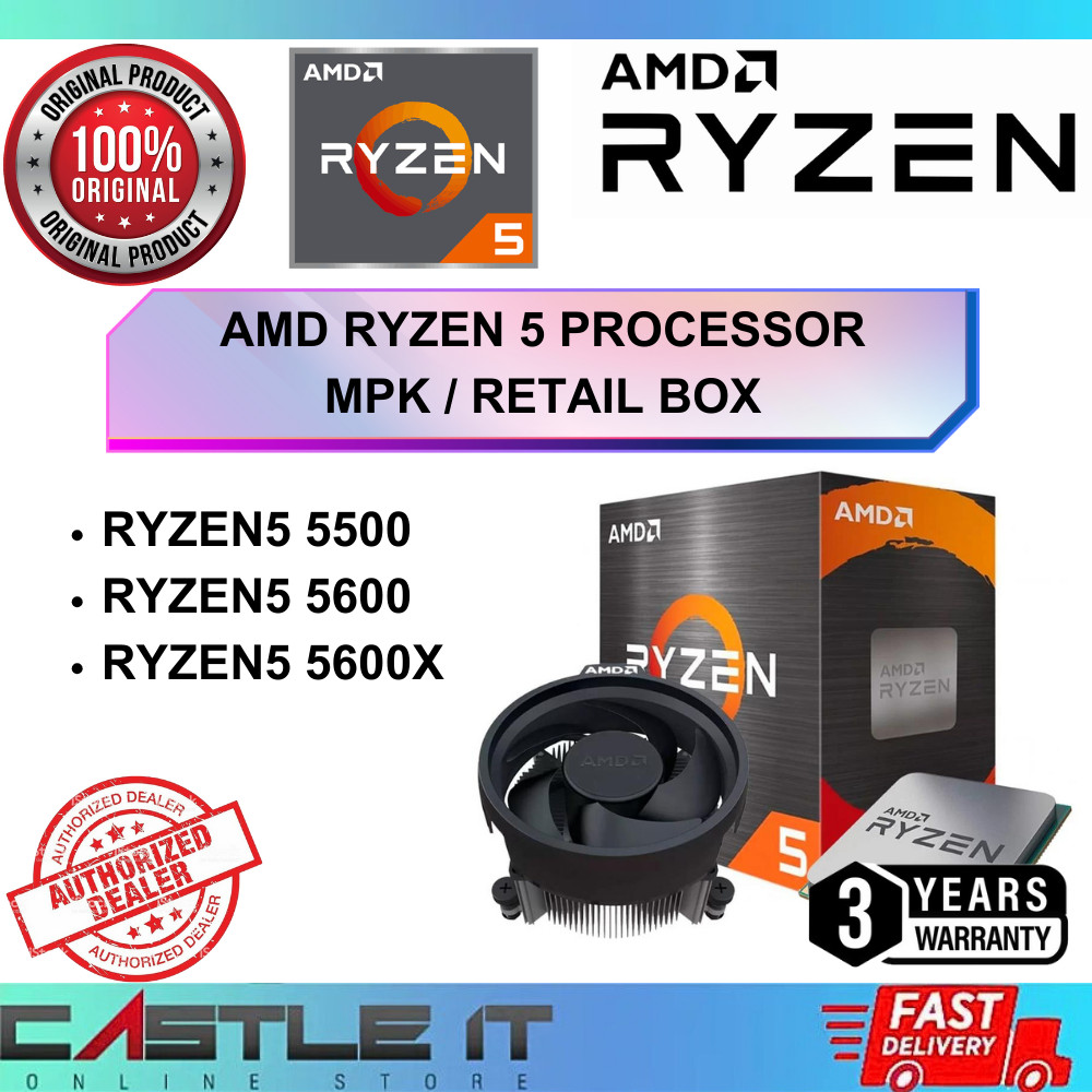 กล่องโปรเซสเซอร์ AMD RYZEN 5 5500 5600 5600X R5-5500 R5-5600 R5-5600X MPK