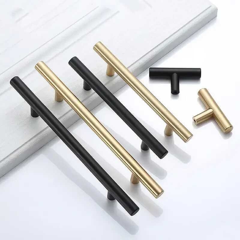ตู้สีดำทองแปรงย้อมสี Stl Kitchn Cabint Door Knob Furnitur Drawer Pull Hardwar Pulls T Bar