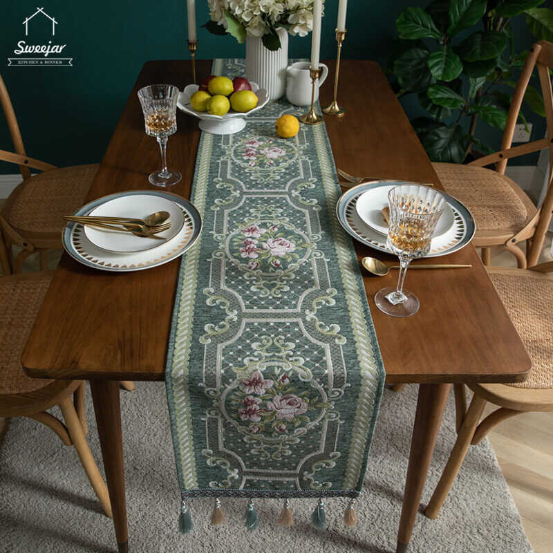 SWEEJAR Table Runner With Tassel Chenille Table Cloths For Dining Table TV Cabinet Christmas Home