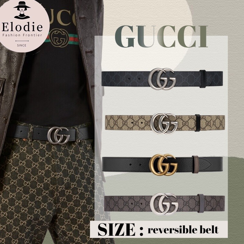 ♞,♘กุชชี่ แท้/Gucci Reversible leather belt with double G buckleเข็มขัด/belt