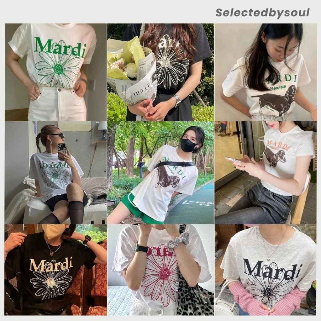 ♞,♘[พร้อมส่ง] Mardi Mercredi T-Shirt Flowermardi ของแท้100%  เสื้อ Mardi นำเช้าจากเกาหลี