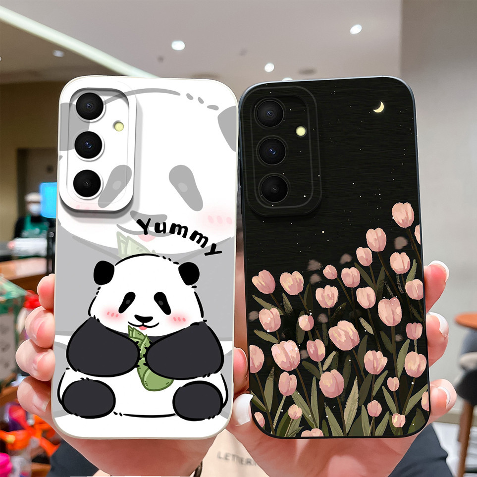 SAMSUNG สําหรับsamsung Galaxy A55 A54 A53 เคสโทรศัพท์น่ารักPandaดอกไม้ซิลิโคนอ่อนนุ่มป้องกันปลอกสําหรับGalaxyA54 ที่อยู่อาศัยSamsungA53 Capa GalaxyA55 Shell