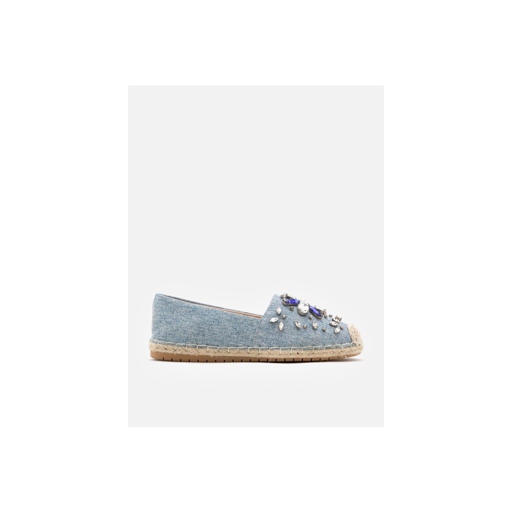 Pazzion 6338-23 สีฟ ้ าคริสตัลฝัง ESPADRILLE