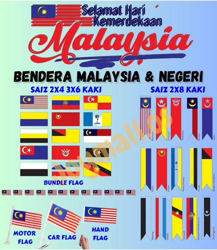 Joymall Merdeka Flag Bundle Flag Bunting Hand Flag Bendera 2x4ft Bendera Negeri Bendera 3x6ft