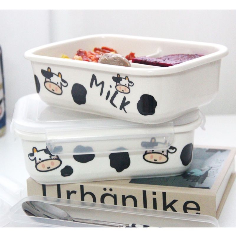 Cute ITEM Cow Geramic Partition Lunch กล่องอาหารกลางวันไมโครเวฟพนักงานออฟฟิศพร้อม g