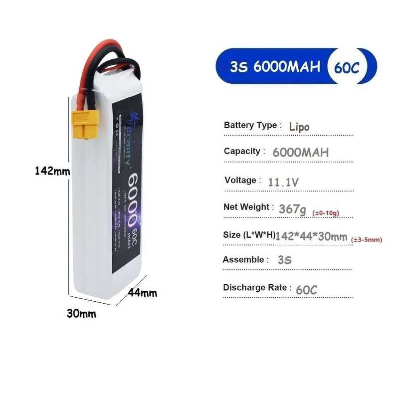 ❥ 11.1V Lipo 6000 Mah 60C สําหรับ Drone RC รถเฮลิคอปเตอร์ Quadcopter ถังเรือ Try 3S แบตเตอรี่ X