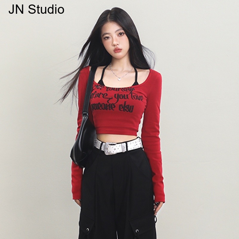 JN Studio เสื้อครอป เสื้อแฟชั่นผู้หญิง สีพื้น สําหรับผู้หญิง ใส่ไปคลับ ปาร์ตี้ คลาสสิค แฟชั่น ทันสม