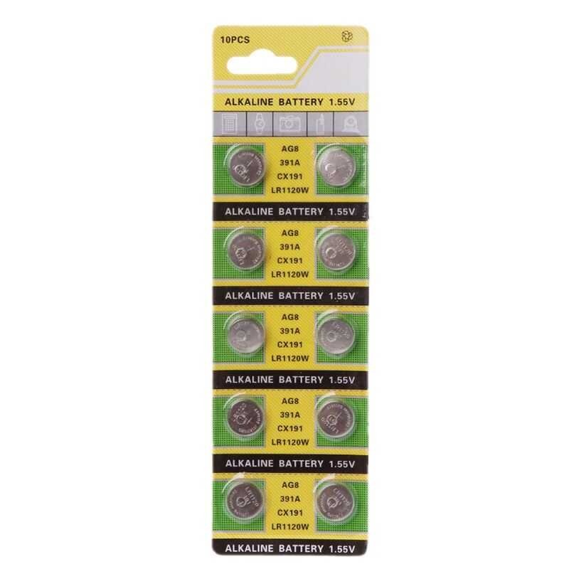 10Pcs แบตเตอรี่นาฬิกา Ag8 Li-Ion 1.55V ปุ่มเซลล์แบตเตอรี่ Lr1120 391 Sr1120 191 Lr55ของเล่นกล้องระยะ