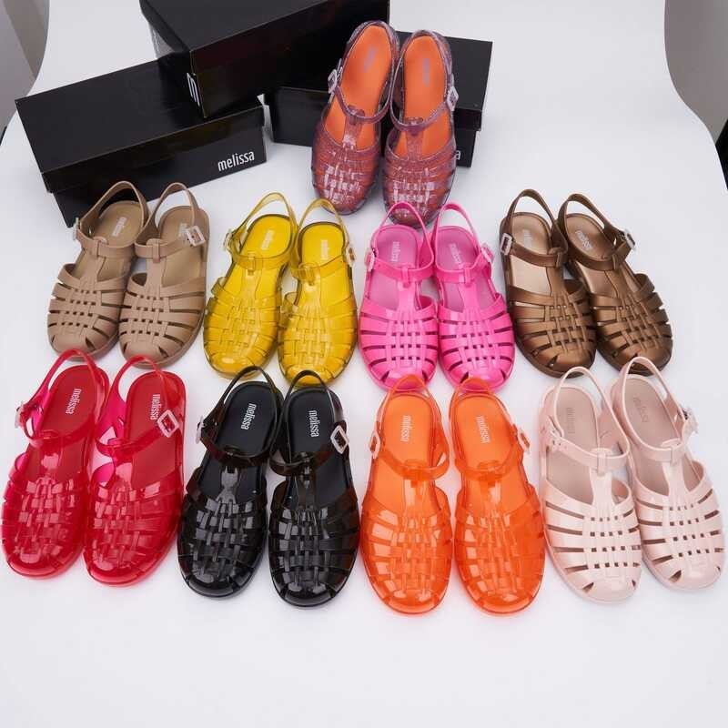 1 【New Arrivals】2023 New Melissa Women's Shoes Jelly Shoes Sandals Baotou Retro Woven Simple Roma