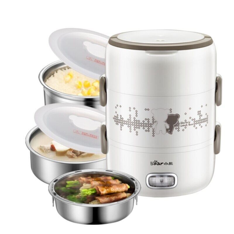 Bear 2l Electric Heating Three Stainless Steel Cooking Lunch Box Food Storage Containers  Insulated  Bento