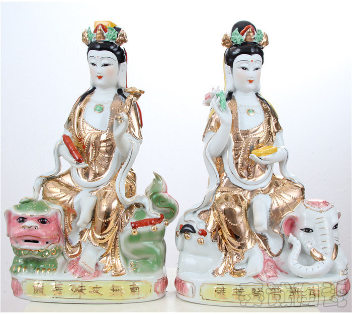 Ceramic Buddha statues, ceramic handicrafts, ornaments, golden body, Manjusri Manjushri statue of the virtuous