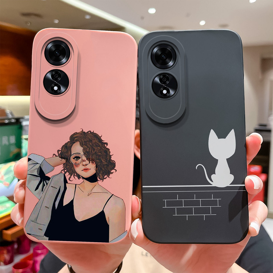 สําหรับoppo A60 4Gกรณีแฟชั่นCoolสาวการ์ตูนสไตล์กันกระแทกสแควร์ซิลิโคนสําหรับOppoA60 4Gออกแบบใหม่MatteกันกระแทกUltrathin Capaปกหลัง