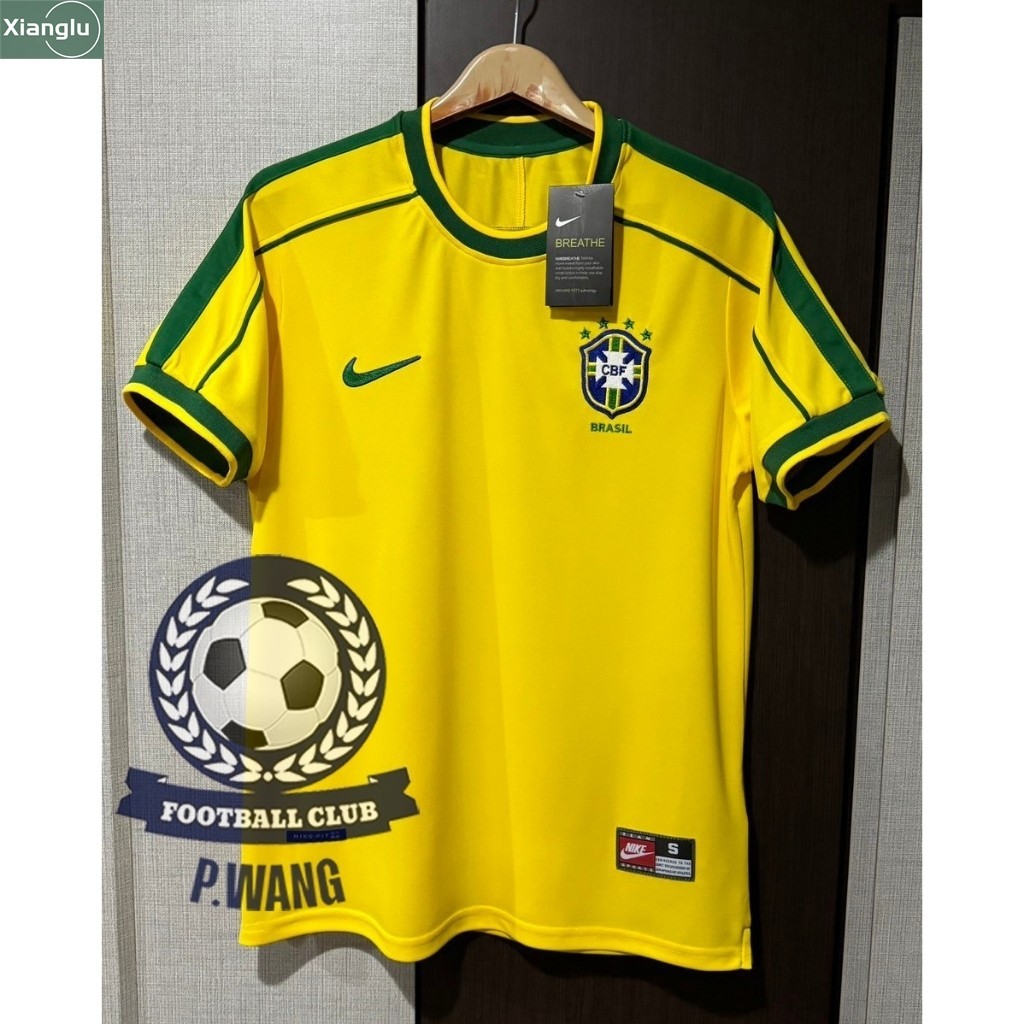 X xlu Retro เสื้อฟุตบอลย้อนยุค บราซิล Home เหย้า ปี 1998 ตรงต้นฉบับแน่นอน สกรีนชื่อเบอร์นักเตะหน้า-หลัง กล้ารับประกันคุณภาพ