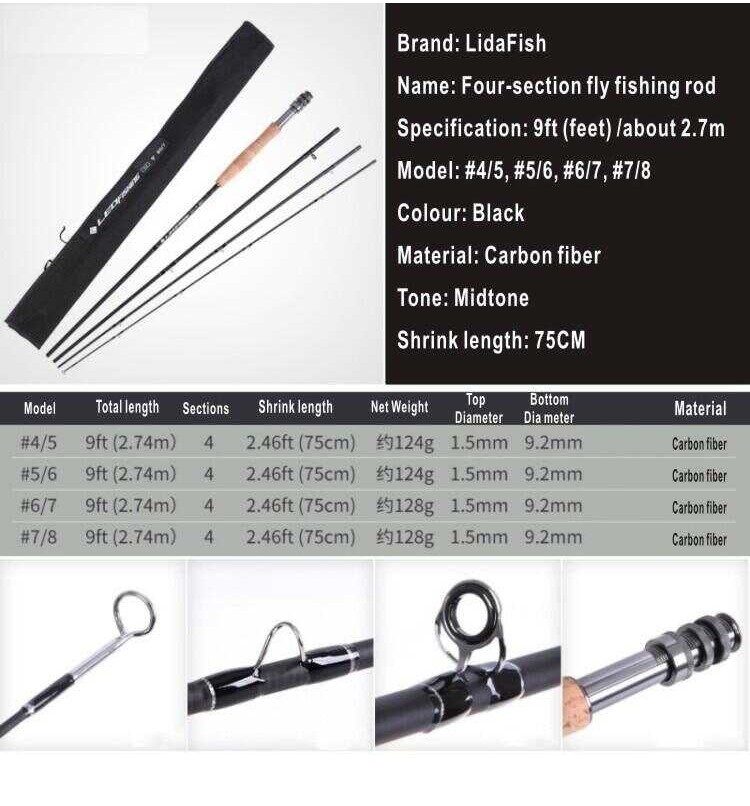 NEWCOAST Fly Carbon Fiber Four Sections 9 Feet 2.7M Middle Tuning #4/5/6/7/8Fly Shrink Length 75Cm #