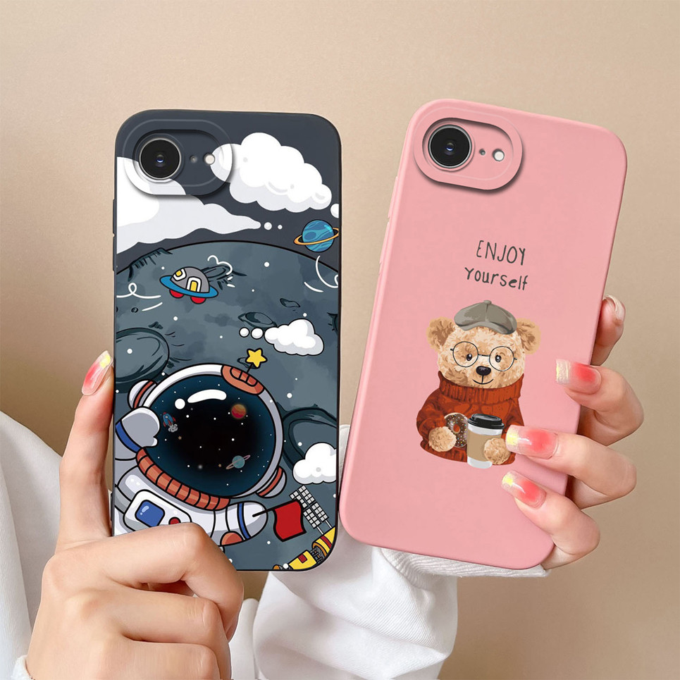 น่ารักนักบินอวกาศสําหรับ iPhone 17E 2026 เคสซิลิโคนเหลวแบบนุ่มกล้องป้องกันเต็มรูปแบบกันกระแทก Anti Drop Housing