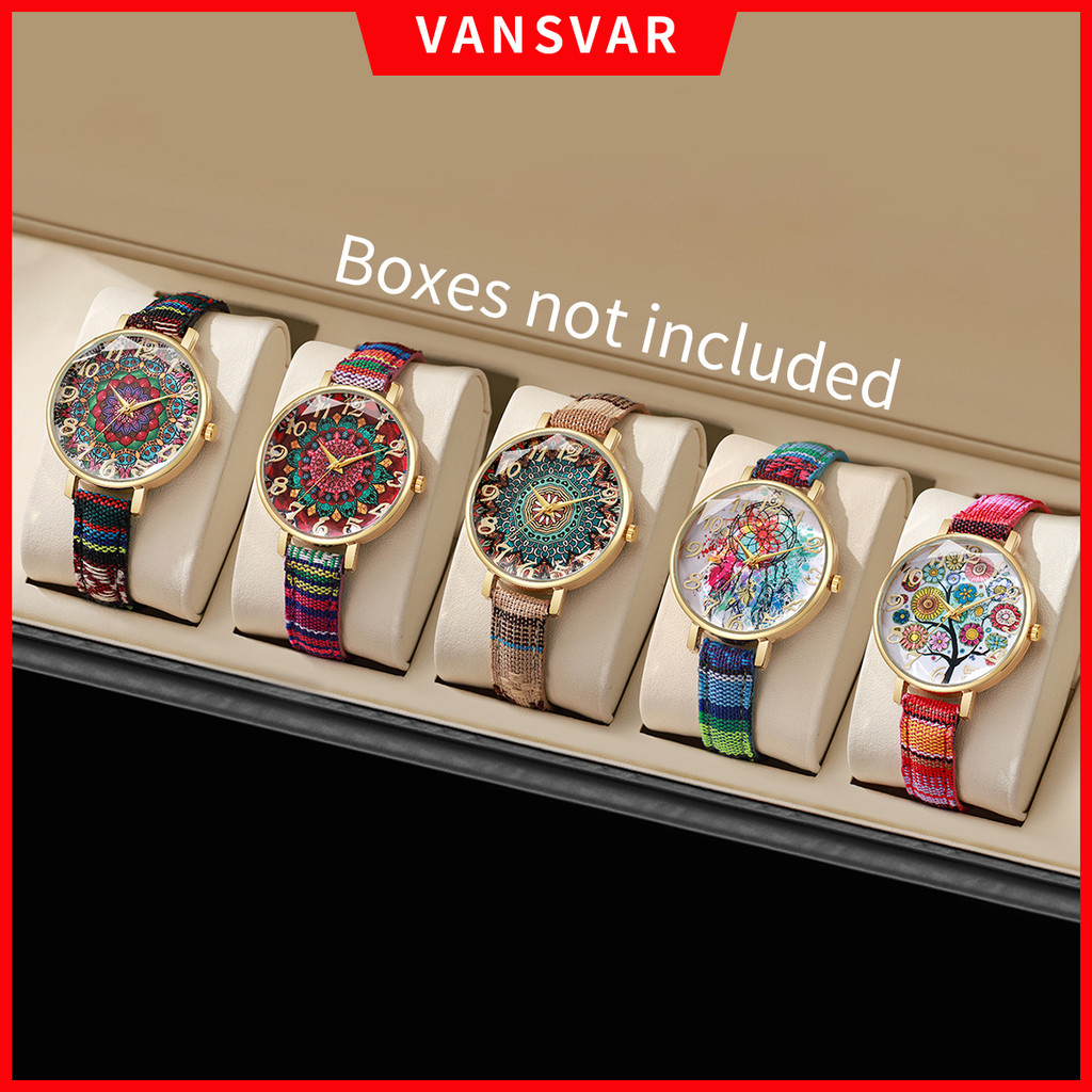 2/3/5ชิ้นแฟชั่น ไม่เป็นทางการ นาฬิกาวินเทจพิมพ์ ปู่ สายควอตซ์นาฬิกาข้อมือสําหรับผู้หญิงนาฬิกาของขวัญ (ไม่มีกล่อง)