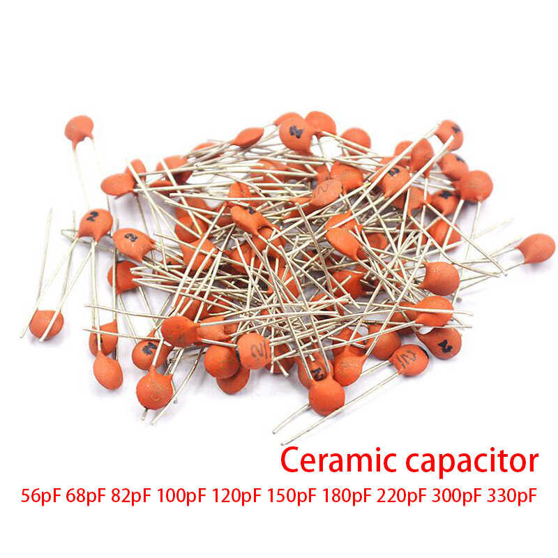 100Pcs ตัวเก็บประจุเซรามิก50v 56Pf 68Pf 82Pf 100Pf 120Pf 150Pf 180Pf 220Pf 300Pf 330Pf