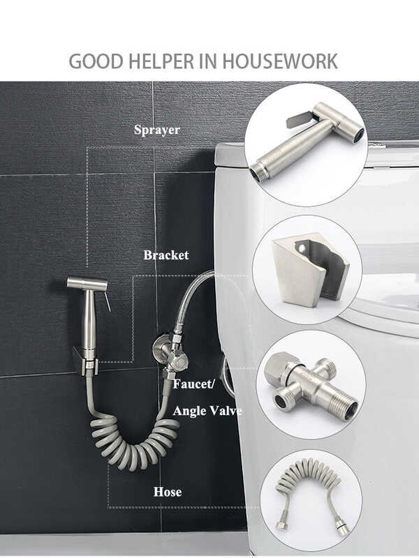 Stainless 304 Steel Toilet Bidet Sprayer Bathroom Handheld Shower Set High Pressure Water Spray Bi