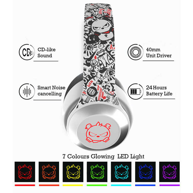 OEM (จัดส่งที่รวดเร็ว） สียงรบกวนหูฟังไร้สาย RGB เกมหูฟังบลูทู ธ สำหรับเด็ก