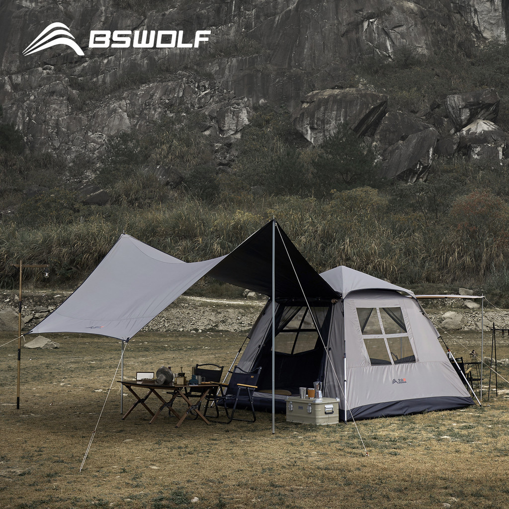 BSWolf Automatic Vinyl Tent With Canopy Waterproof Instant Pop Up Camping Tent Outdoor Sunscreen