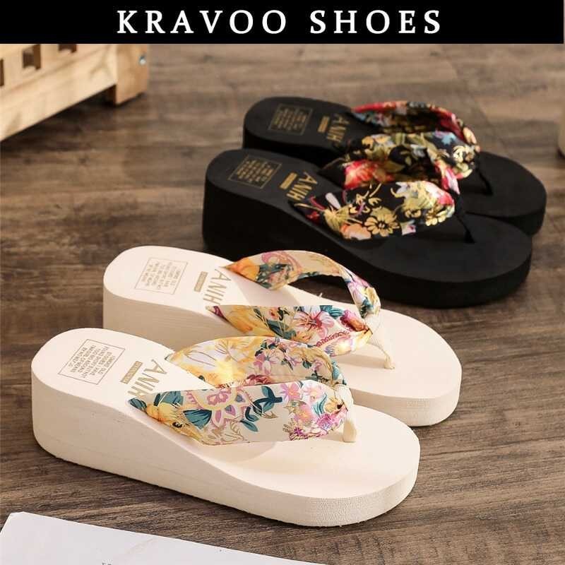 Bohemian Flip KRAVOO Flops Shoes For Women Ethnic Slippers Women's Platform Wedges Sandals Ladies O 