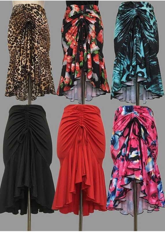 Women Leopard Print Classic Latin Dance Costumes Asymmetrical Ruffle Mermaid Skirt Lady Salsa Chach