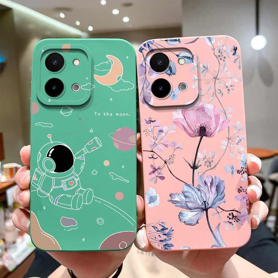 สําหรับ Vivo Y28 4G 5G Shell Square ซิลิโคนเหลว Soft TPU แฟชั่นหมีรูปแบบป้องกันกรณีสําหรับ VivoY28 กันชน Capa