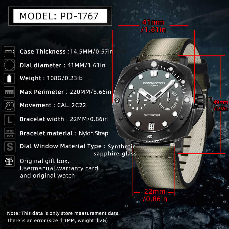 DESIGN Original PAGANI Mechanical Men Watch Automatic Solid Stainless Steel Case Sapphire Glass 200