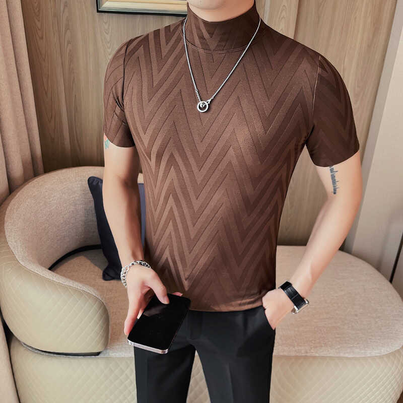 Shirts Turtleneck T For Men Spring Summer New Korean Clothing Short Sleeve Men's T-Shirt Slim Fit C 