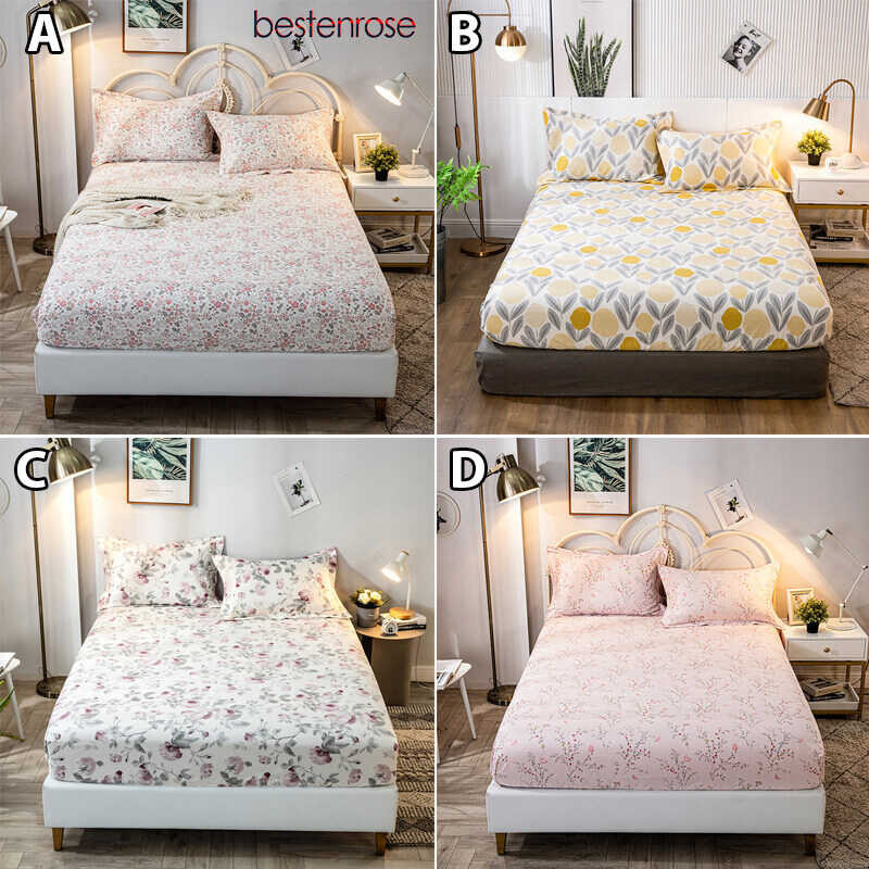 Cotton Bestenrose 100% Bed Sheet Fitted Printing 3.5/5/6 feet Bedsheet Non-slip fixed bed cover Sin 