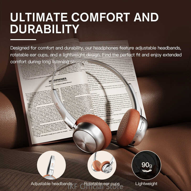 Ikf R1 Wireless Retro Headphones Bluetooth V 5.3 Hifi Sound Quality 60 Hours Game Mode Built-In Mic