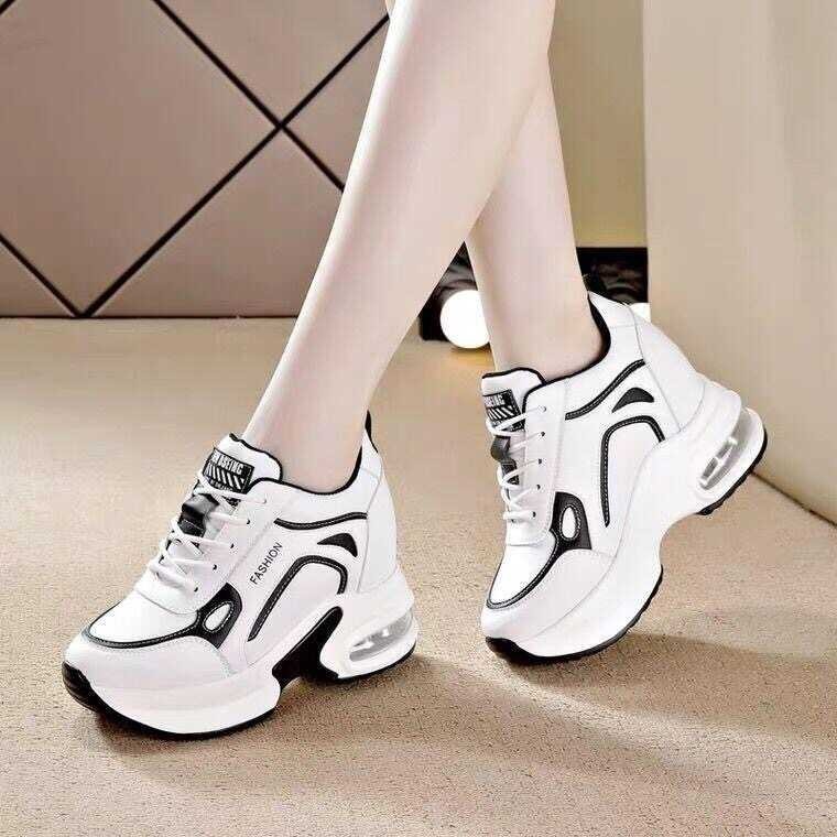 ❤ 2021 New Korean Fashion White Leather Waterproof Sneakers Wedge Outdoor Women Travel Shoes