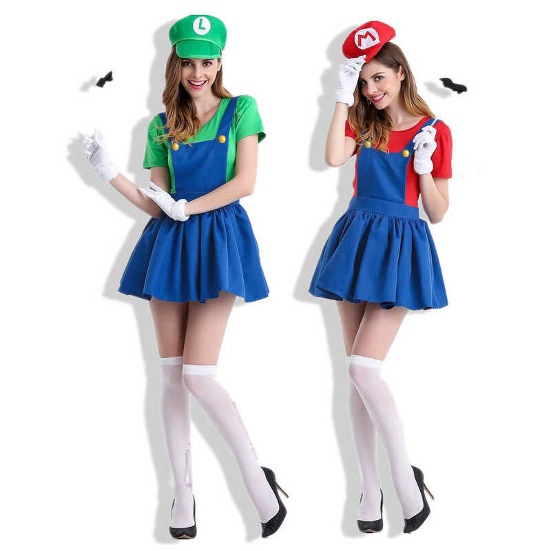 Adult Mario Bros Cosplay Dance Costume Halloween Party Super Mary Costume For Women Suspender Skirt