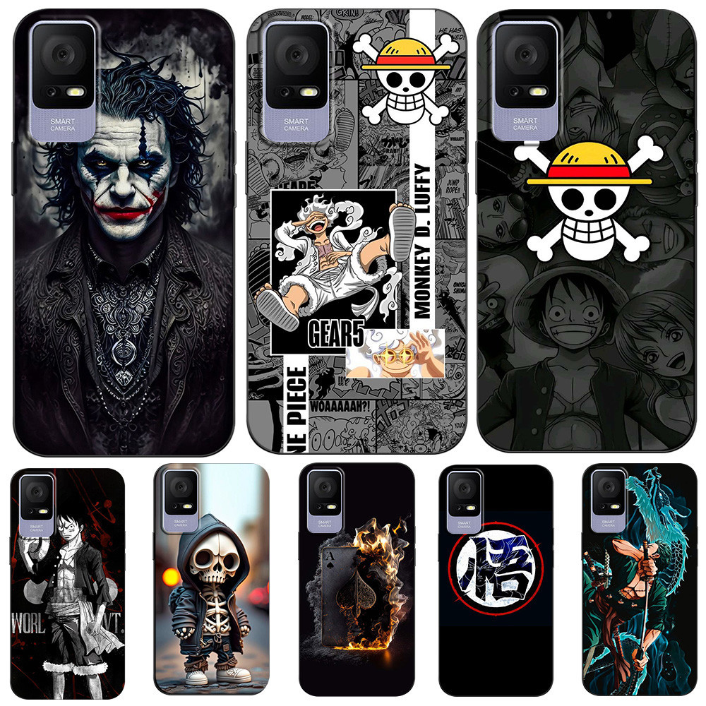 สําหรับ TCL 405 406 406S กรณีกลับฝาครอบโทรศัพท์ป้องกันซิลิโคนนุ่มสีดํา Tpu หมวกฟาง Luffy