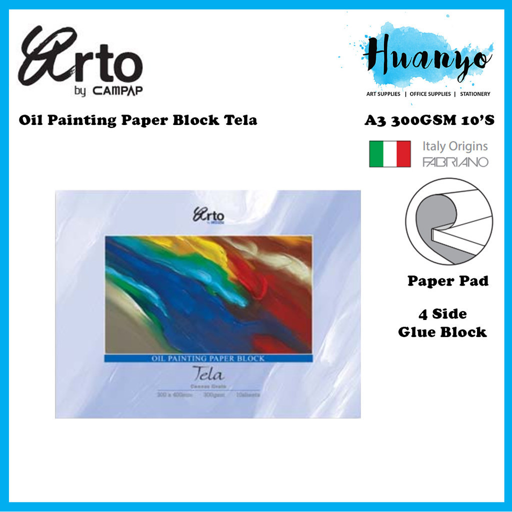 Arto by Campap อิตาลี Fabriano ภาพวาดสีน้ํามันกระดาษ 4 ด้านกาวบล็อก Tela Canvas Grain A3 300 X 400 ม