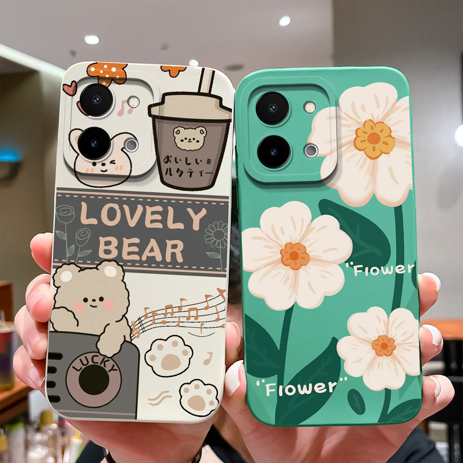เคสโทรศัพท์สําหรับvivo Y28 4G 5Gปลอกน่ารักนักบินอวกาศกันกระแทกMatte Square Liquidซิลิโคนนุ่มปกหลังสําหรับVivo Y 28 VivoY28 เปลือกกันชน