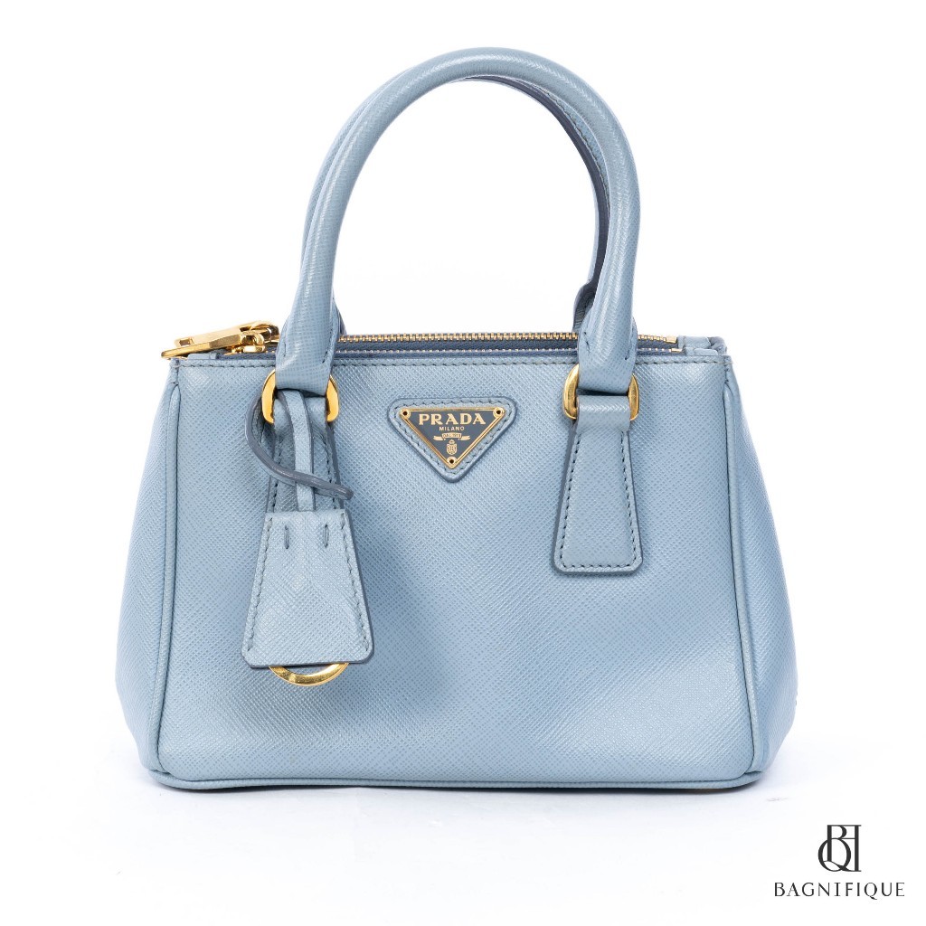 P R A D A SAFFIANO 7 SKY BLUE SAFFIANO 2 ZIP GHW
