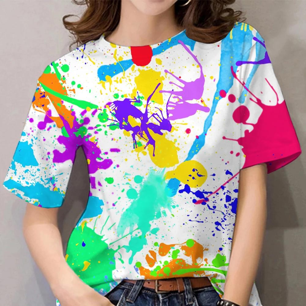 Rainbow Graffiti เสื้อยืดผู้หญิงสําหรับเสื้อผ้าผู้หญิงฤดูร้อนใหม่ใน Tops Tee แขนสั้น O-คอ Casual Tsh