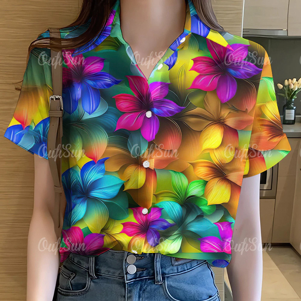 เสื้อลายดอกผู้หญิงแขนสั้น แขนฮาวาย ลําลอง โอเวอร์ไซส์ 2568 thumbnail 5