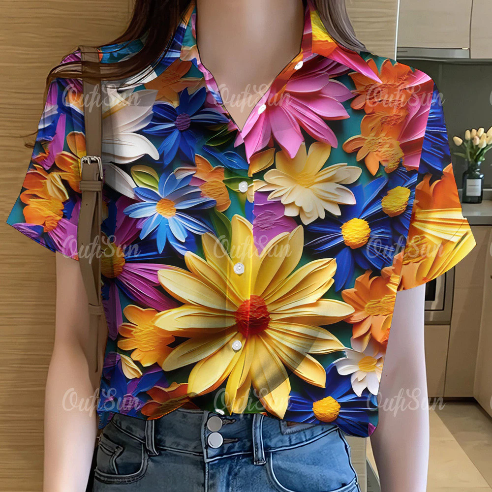 เสื้อลายดอกผู้หญิงแขนสั้น แขนฮาวาย ลําลอง โอเวอร์ไซส์ 2568 thumbnail 8