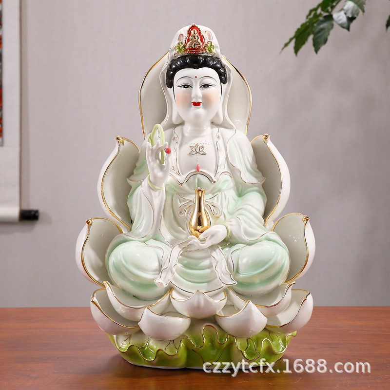 Ceramic Buddha Statue Nanhai Guanyin Bodhisattva Jade Porcelain  Baolian Guanyin Bodhisattva